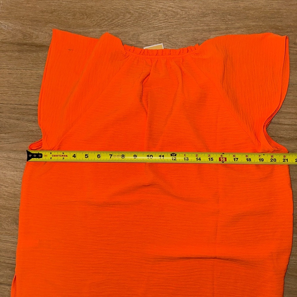 NWT Michael Kors Blouse Tank with Flutter Sleeves Poppy Orange - Picture 7 of 7